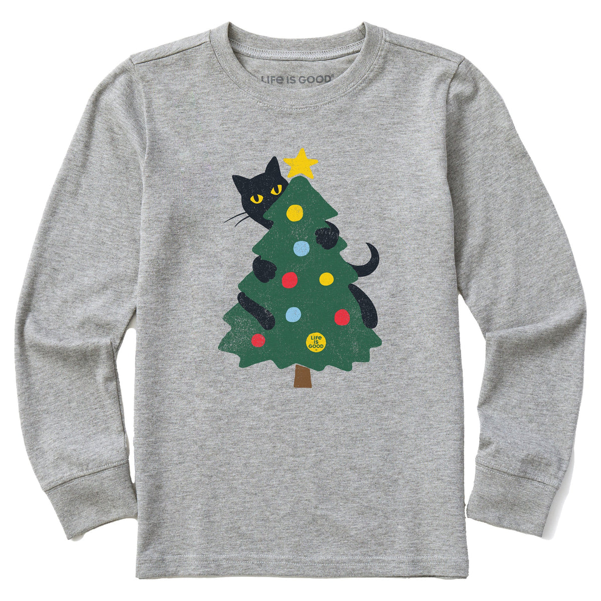 Kids Cat Christmas Tree Long Sleeve Crusher Tee product image 1