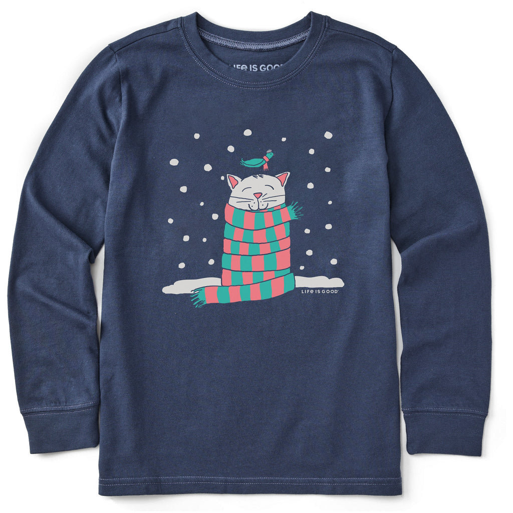 Kids Cozy Cat in the Snow Long Sleeve Crusher Tee product image 1